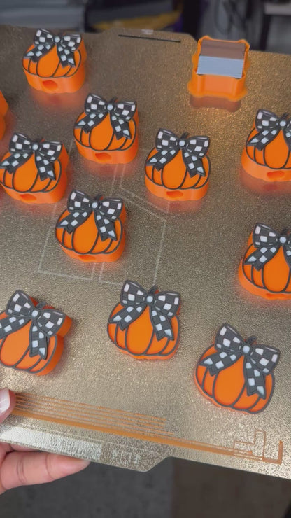 Halloween Checkered Pumpkin Straw Topper